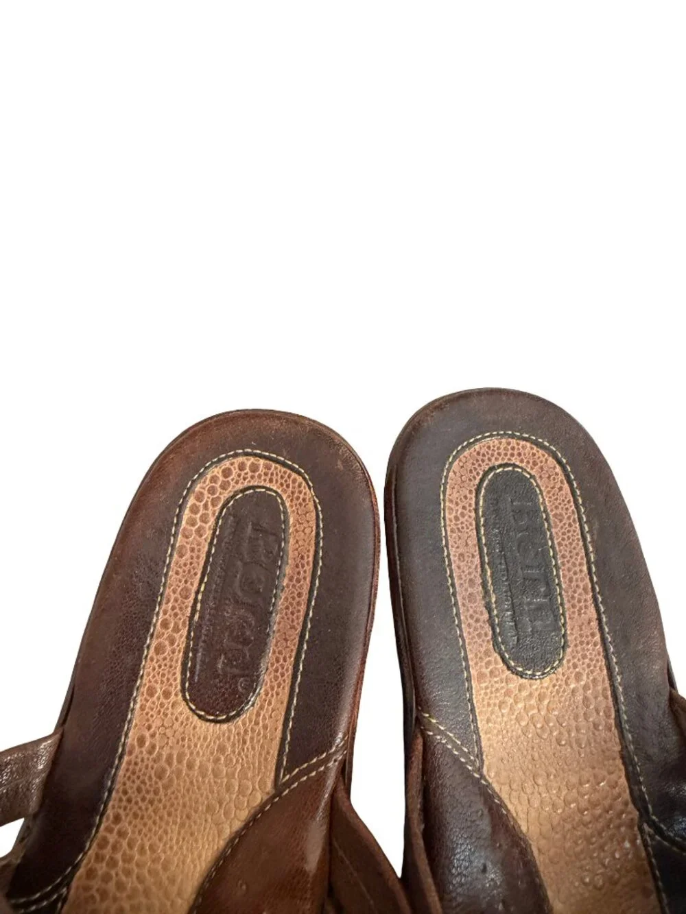 Born Brown Woven Leather Wedge Slide Sandals Open Toe Basketweave Size 7 Women's